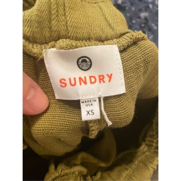 Anthropologie sundry cotton cropped wide leg draw string green pants size XS - Picture 3 of 4